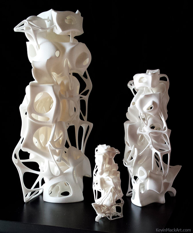 Advected Structure 4, 8 and 12 inch 3d printed nylon sculptures by Kevin Mack